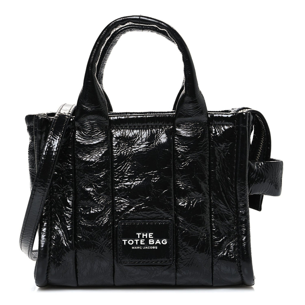 Marc Jacobs Shiny Crinkled Calfskin Mini The Tote Bag Black