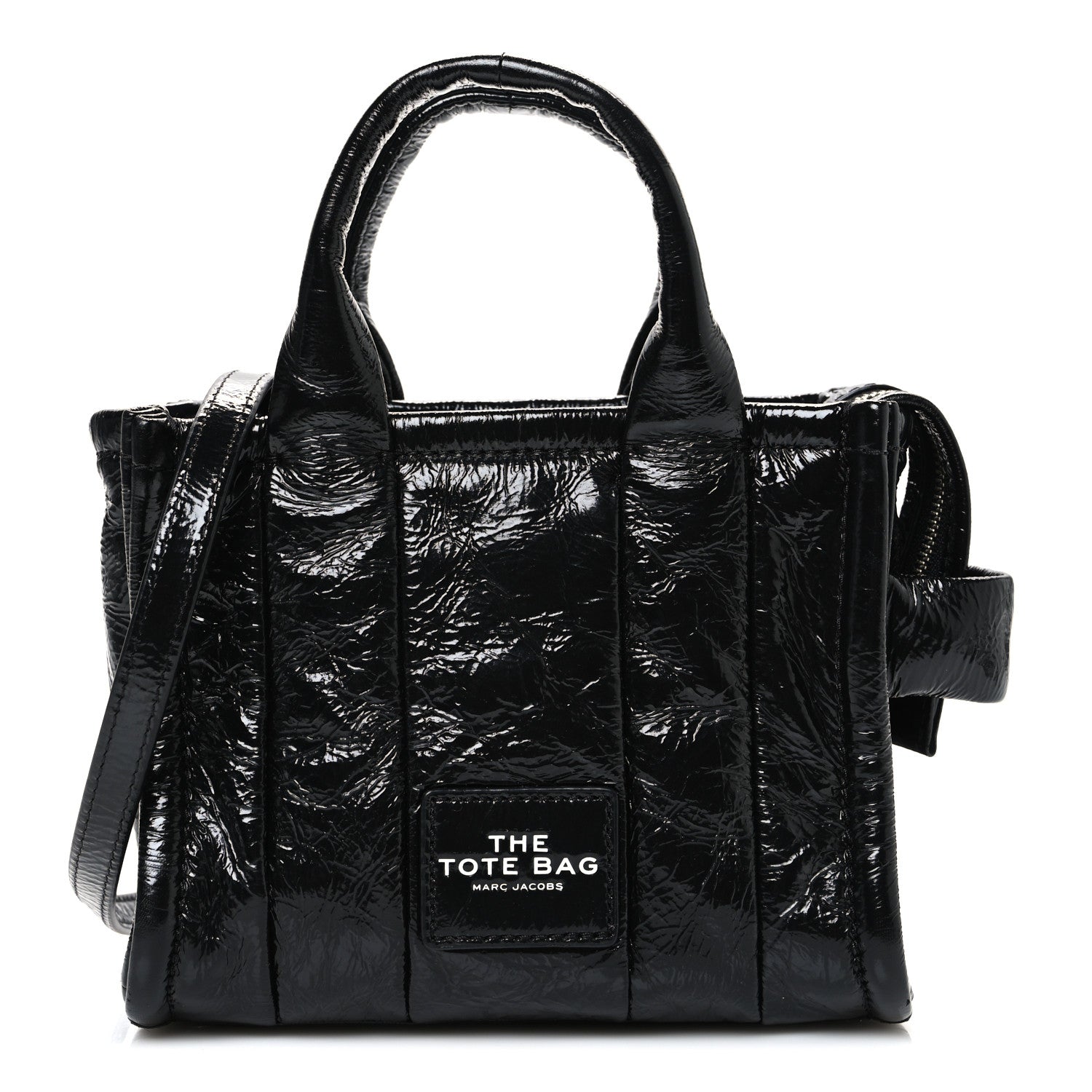 Marc Jacobs Shiny Crinkled Calfskin Mini The Tote Bag Black
