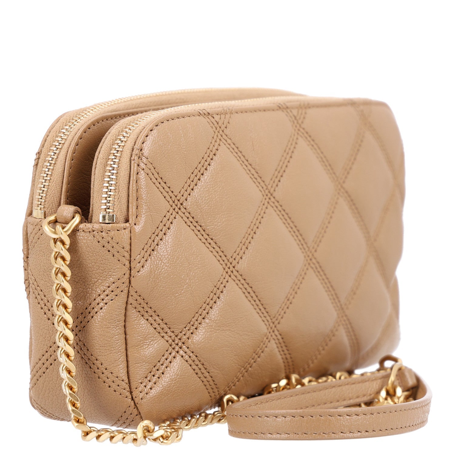 Saint Laurent Grained Lambskin Quilted Mini Becky Double Zip Bag Dark Beige