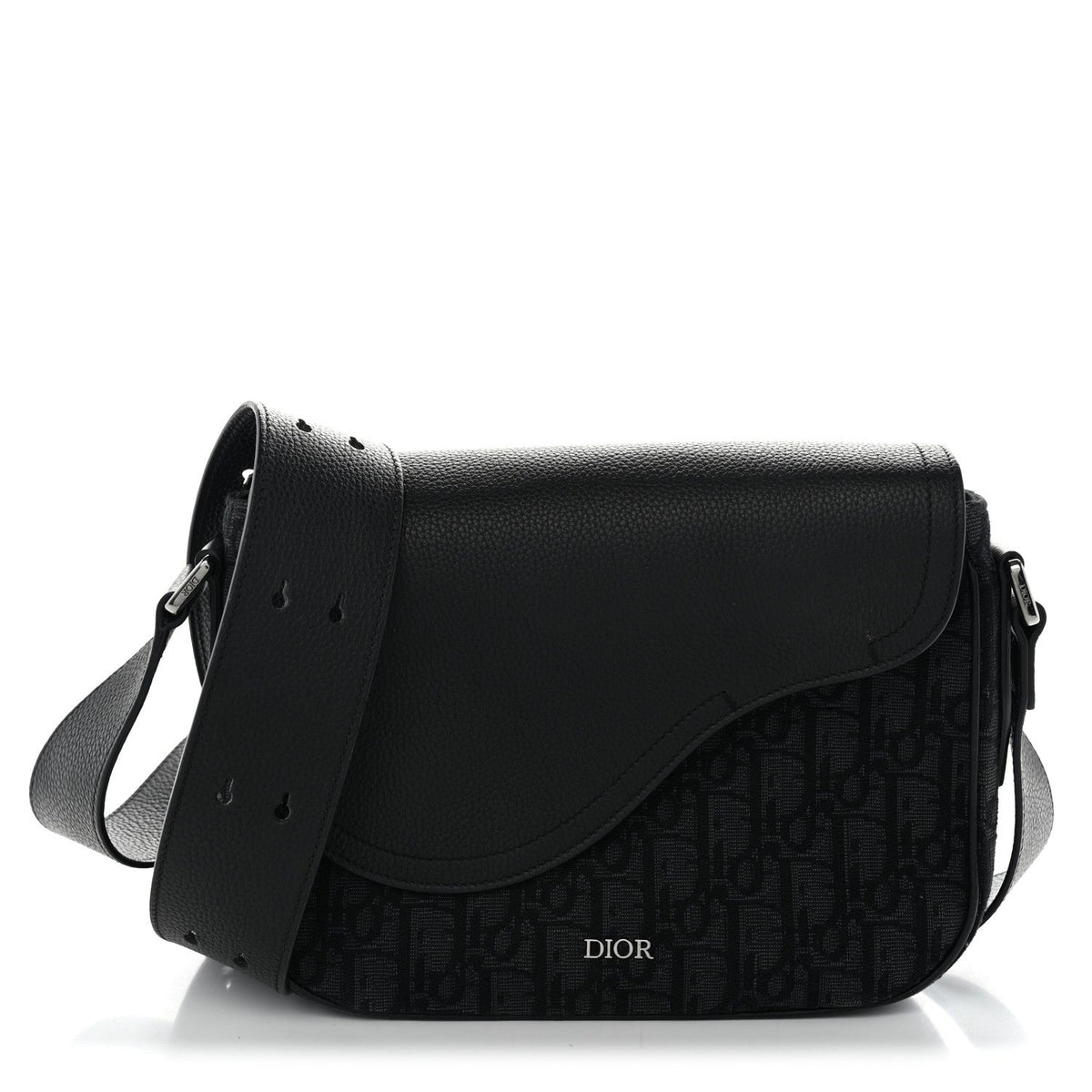 Dior Grained Calfskin Oblique Mini Saddle Messenger Black