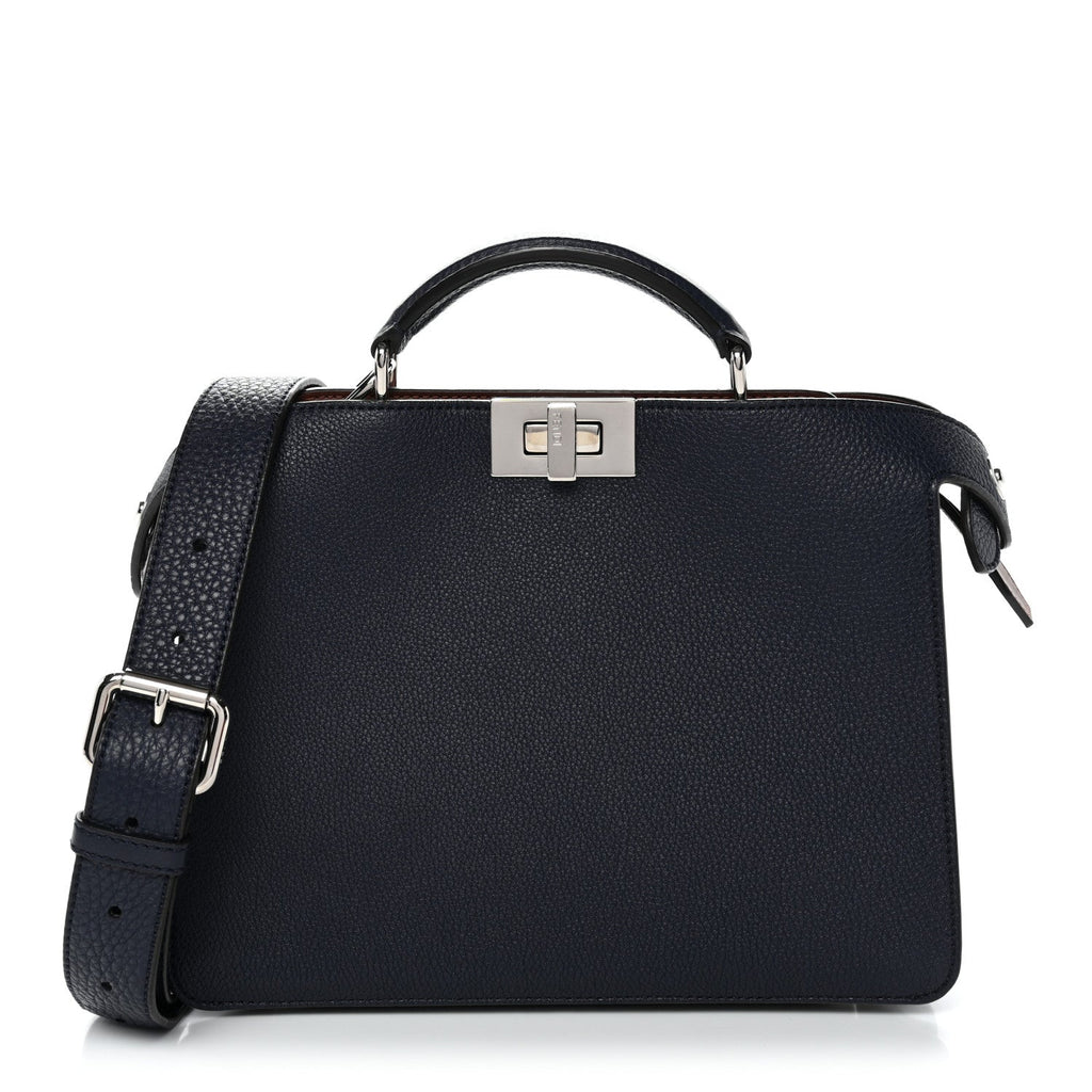 Fendi Mini Peekaboo I SEE U Satchel Blue Dark Brown front view