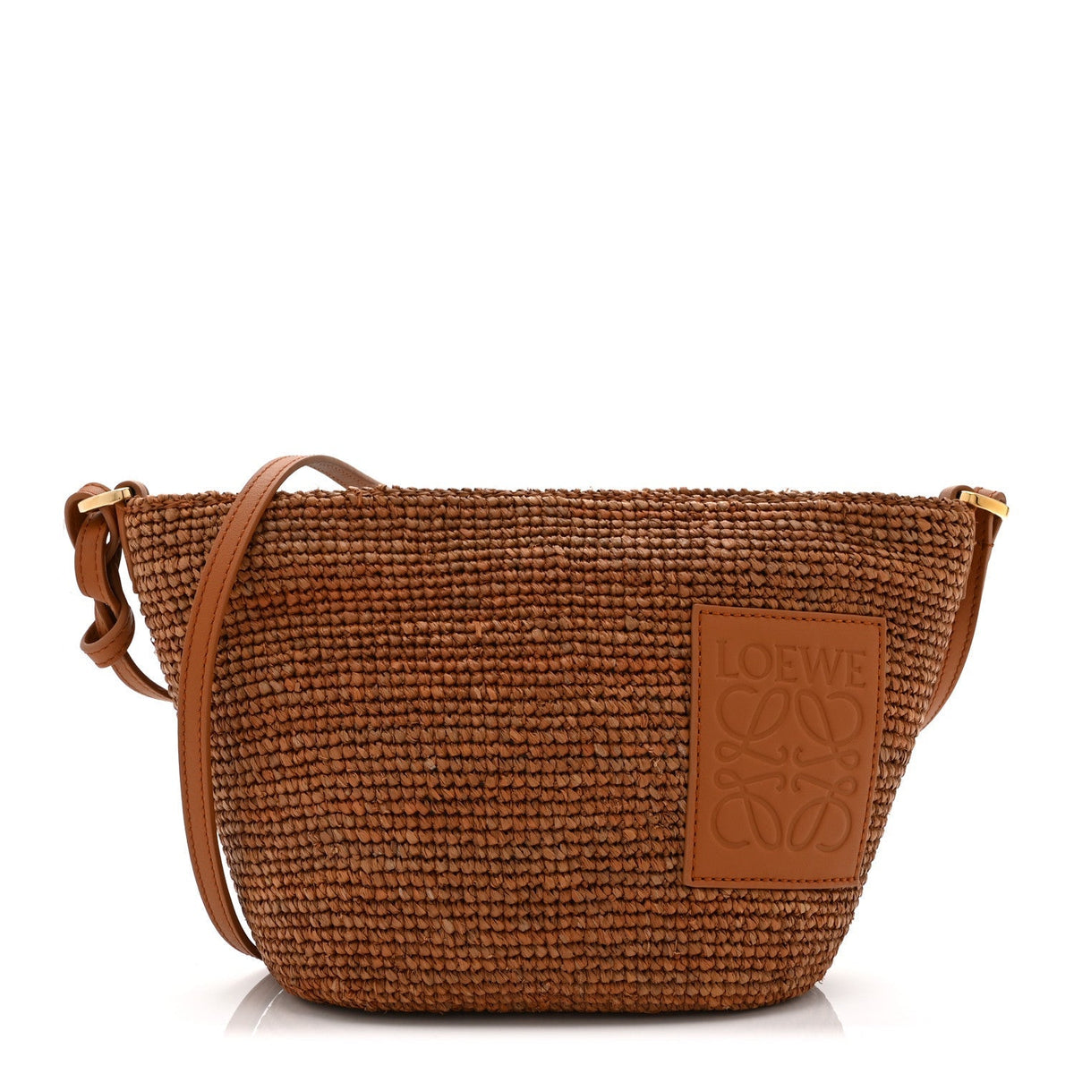Loewe Calfskin Raffia Paulas Ibiza Pochette Bag Honey Gold