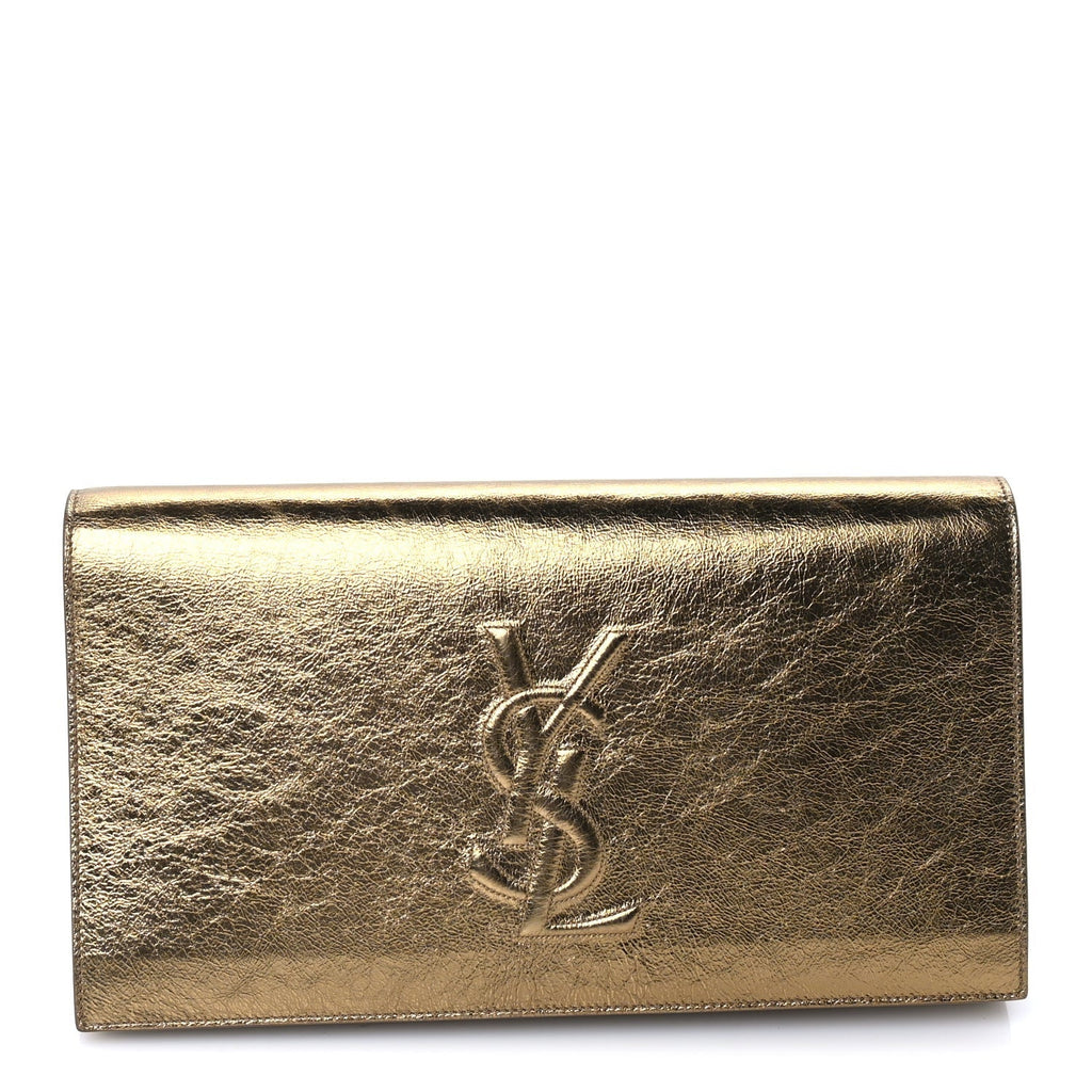 Saint Laurent Metallic Calfskin Monogram Large Belle De Jour Clutch Gold