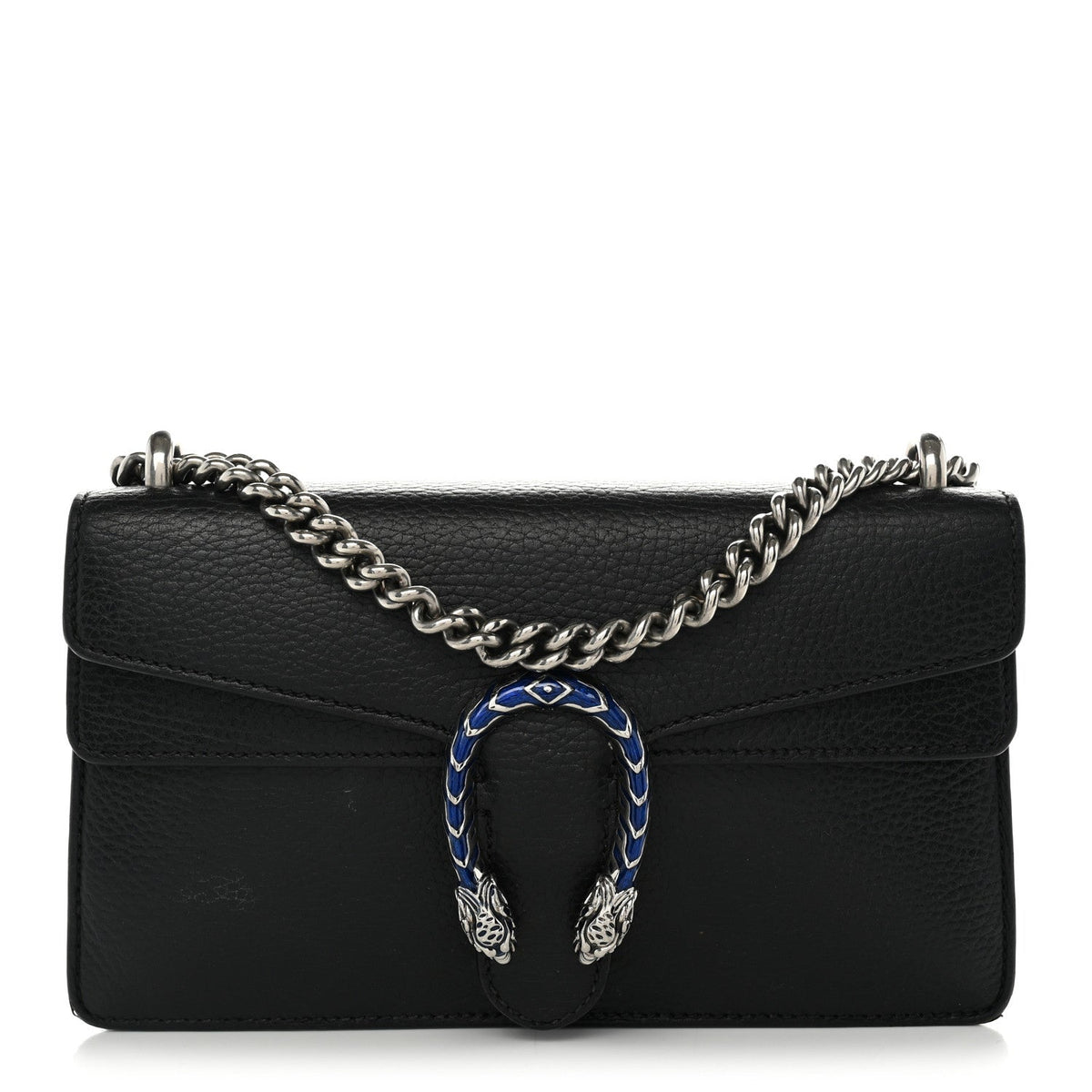 Gucci Dollar Calfskin Enamel Small Dionysus Shoulder Bag Black Electric Blue