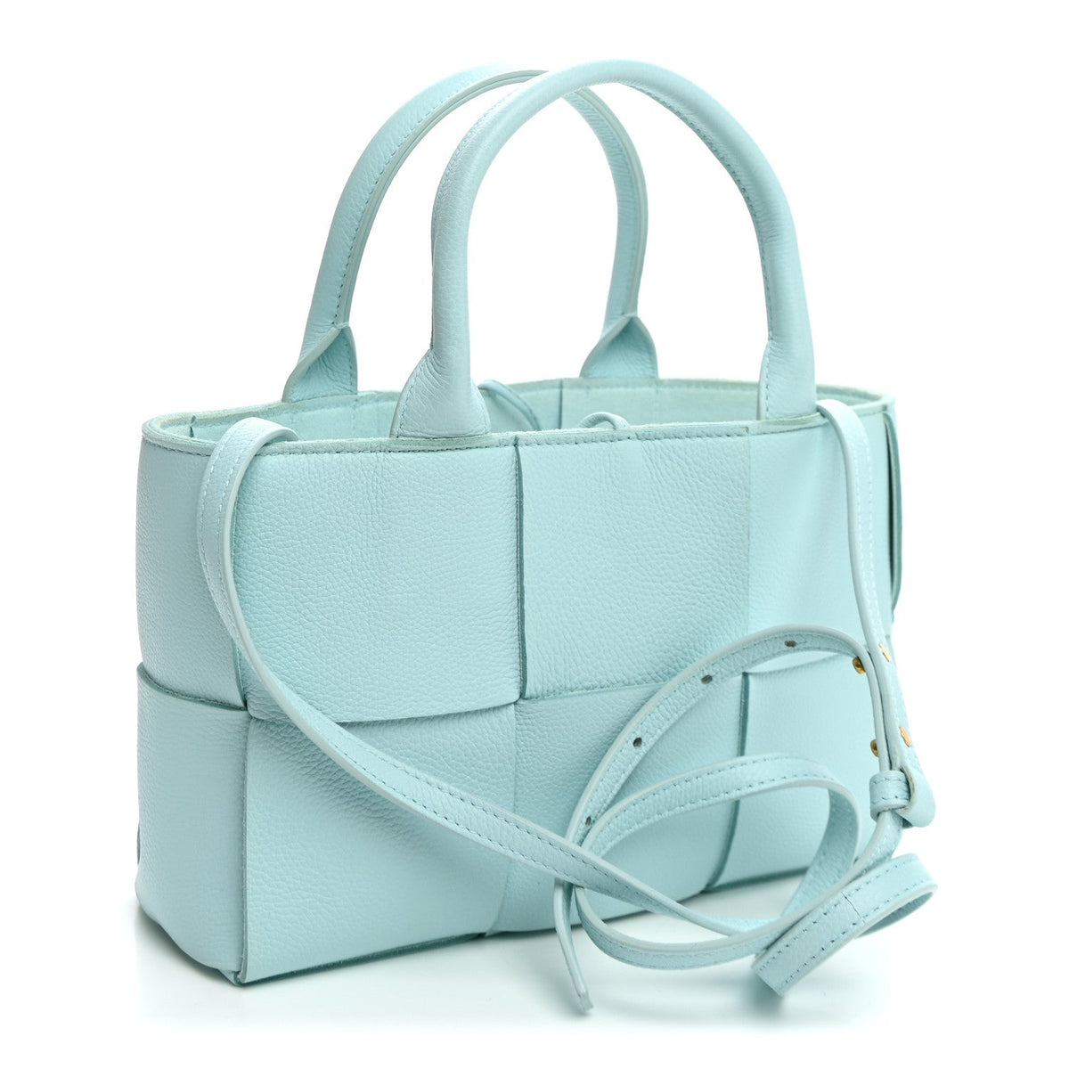 Bottega Veneta Grained Calfskin Maxi Intrecciato Mini Arco Tote Pale Blue