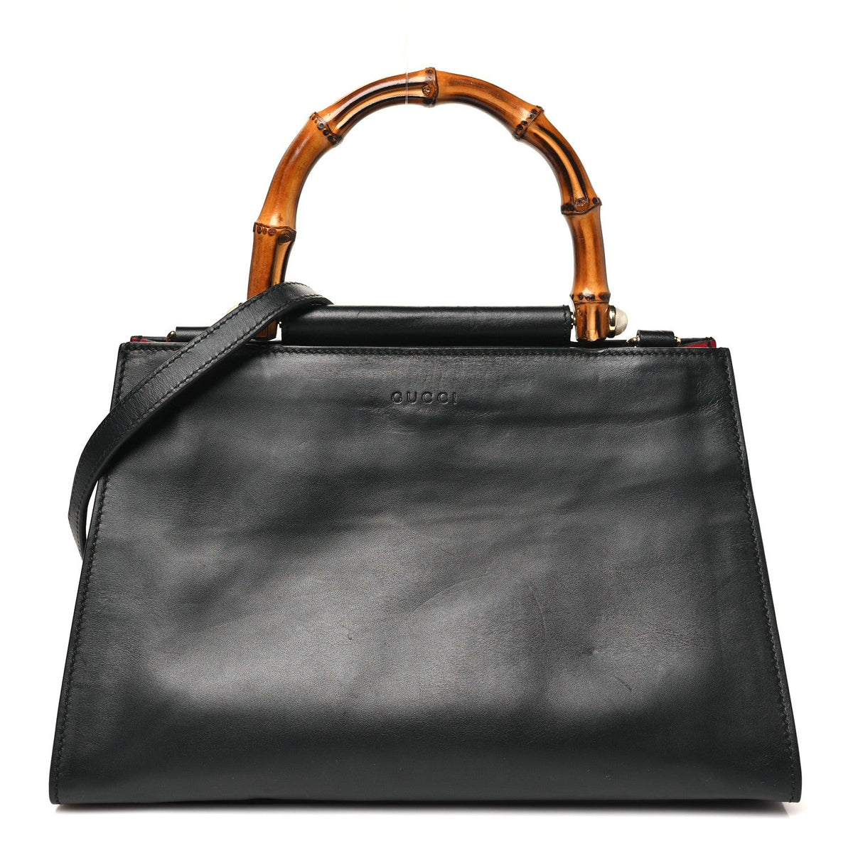 Gucci Nappa Bamboo Web Small Nymphaea Top Handle Bag Black