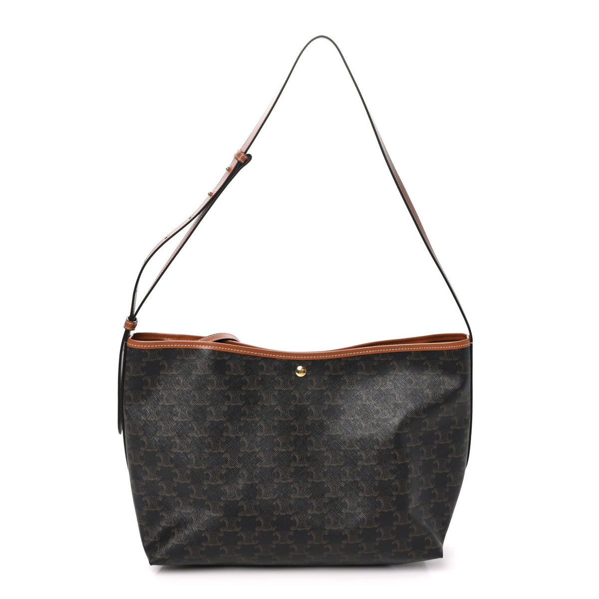 Celine Triomphe Canvas Calfskin Shopper Tote Tan