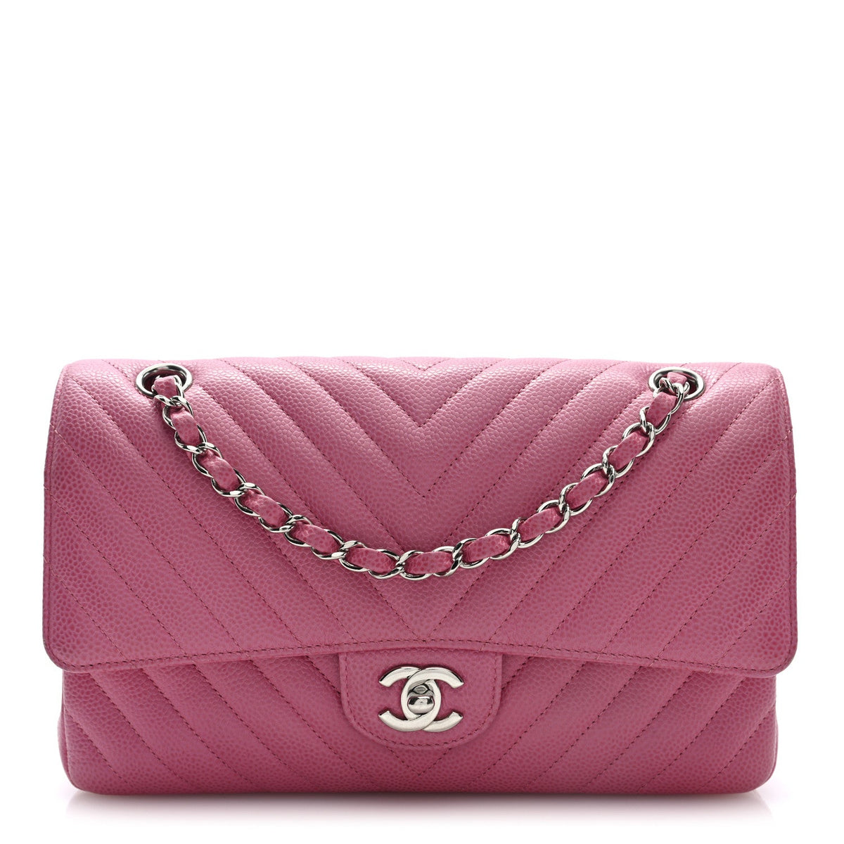 Chanel Caviar Chevron Quilted Medium Double Flap Pink