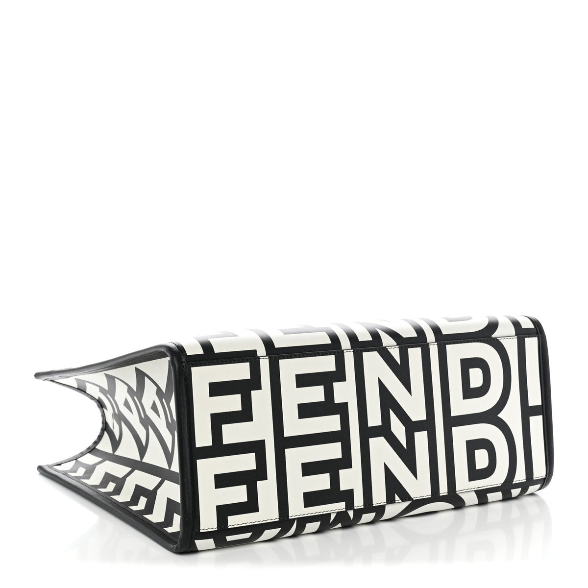 Fendi X MARC JACOBS Vitello King Logo Print Medium Fendi Sunshine Shopper Tote Black White