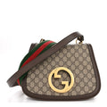 Gucci GG Supreme Monogram Textured Dollar Calfskin Web Medium Blondie Shoulder Flap Bag Beige Ebony New Acero