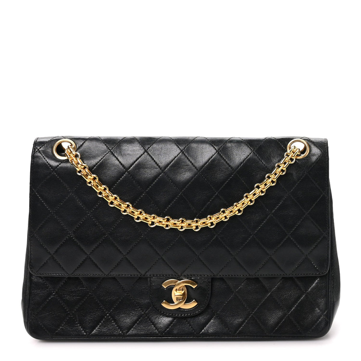 Chanel Lambskin Quilted Medium Double Flap Bijoux Chain Black
