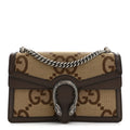 Gucci Monogram Jumbo GG Textured Dollar Calfskin Small Dionysus Shoulder Bag Camel Ebony New Acero