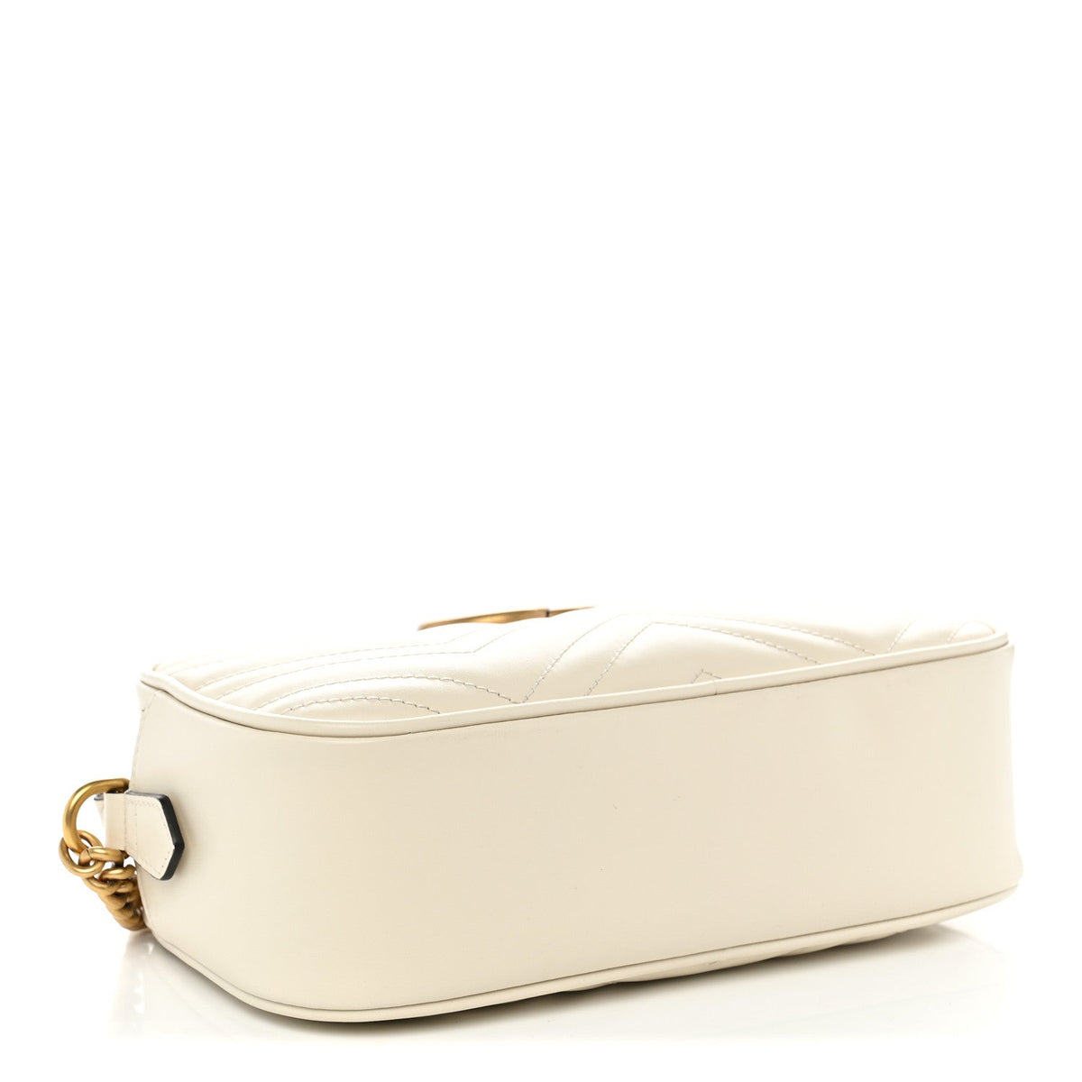 Gucci Calfskin Matelasse Small GG Marmont Chain Shoulder Bag White