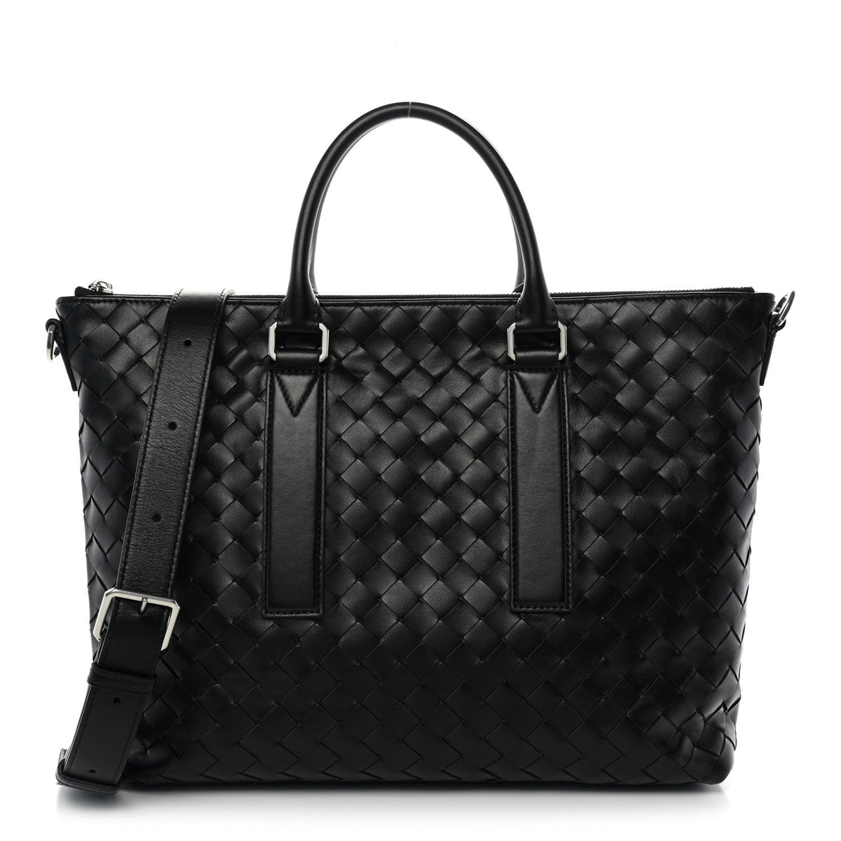 Bottega Veneta Calfskin Intrecciato Zipped Tote Black