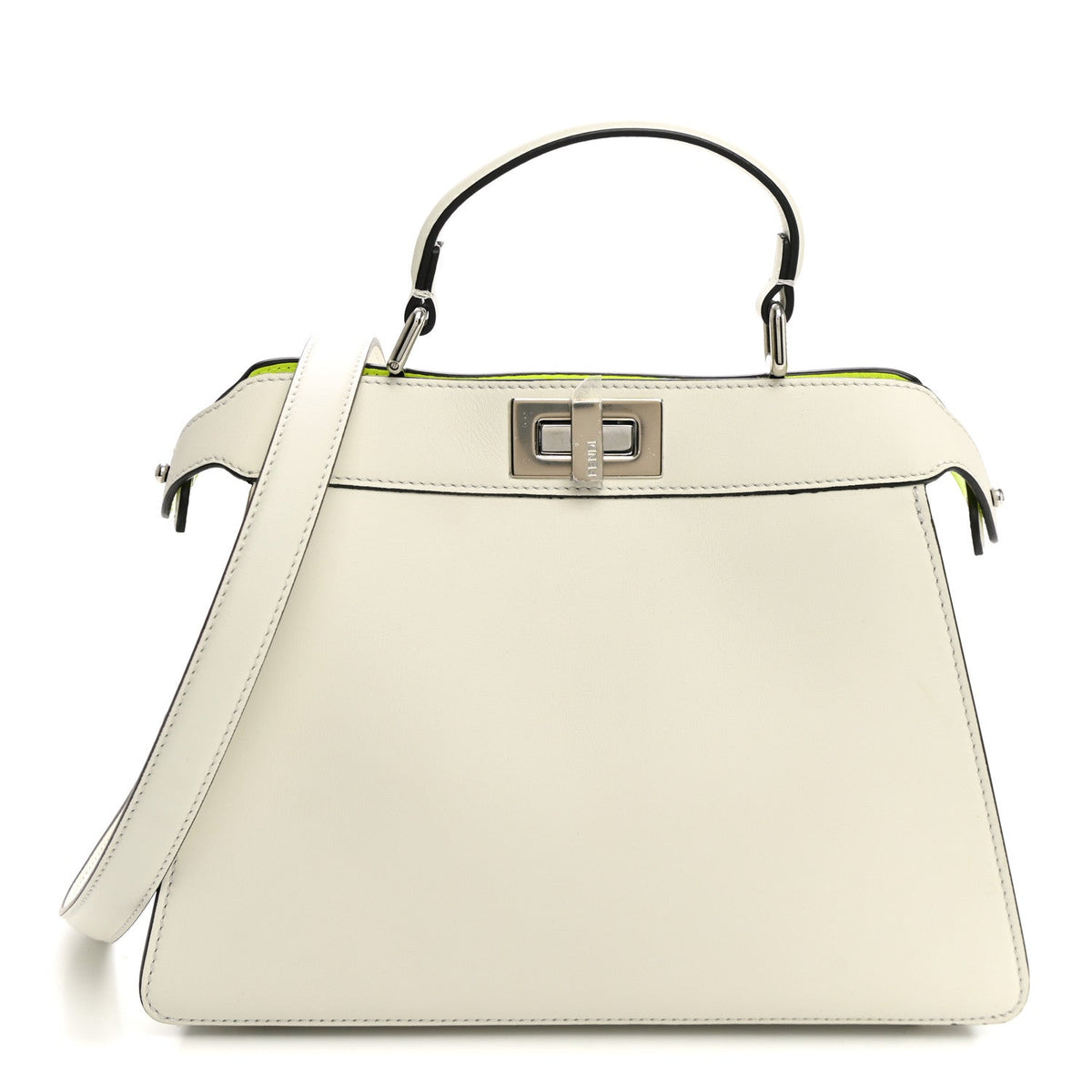 Fendi Vitello Seta Nappa Bi-Color Small Peekaboo I SEE U Satchel White Ice Yellow Fluo