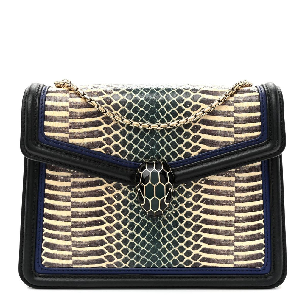 BVLGARI SERPENTI FOREVER CROSSBODY BAG IN BLUE AND BLACK SNAKESKIN