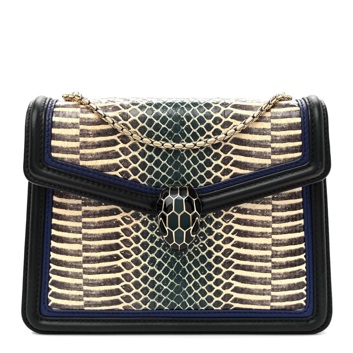 BVLGARI SERPENTI FOREVER CROSSBODY BAG IN BLUE AND BLACK SNAKESKIN