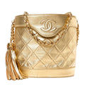 Chanel Metallic Lambskin Quilted Tassel Shoulder Bag Gold