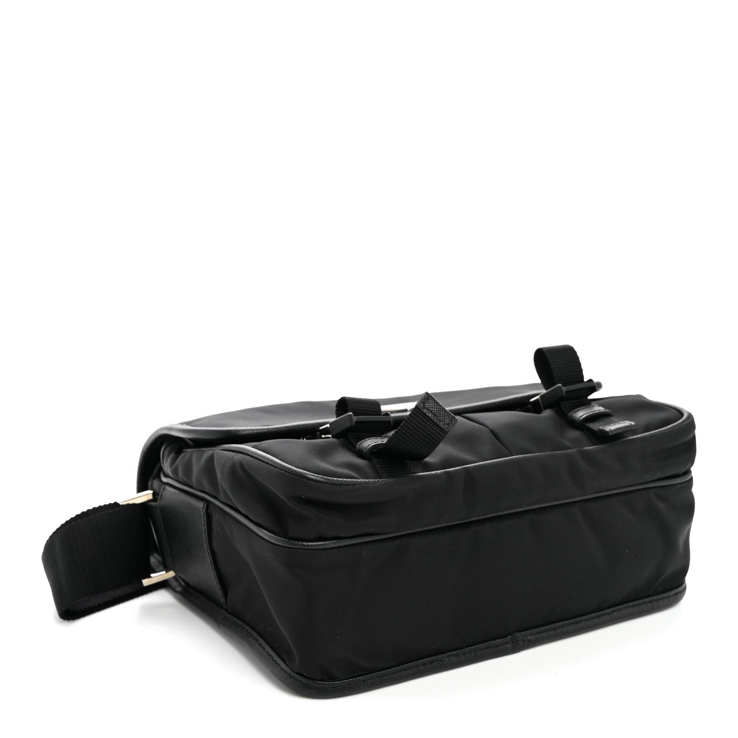 Prada Tessuto Nylon Saffiano Double Snap Buckle Messenger Bag Black