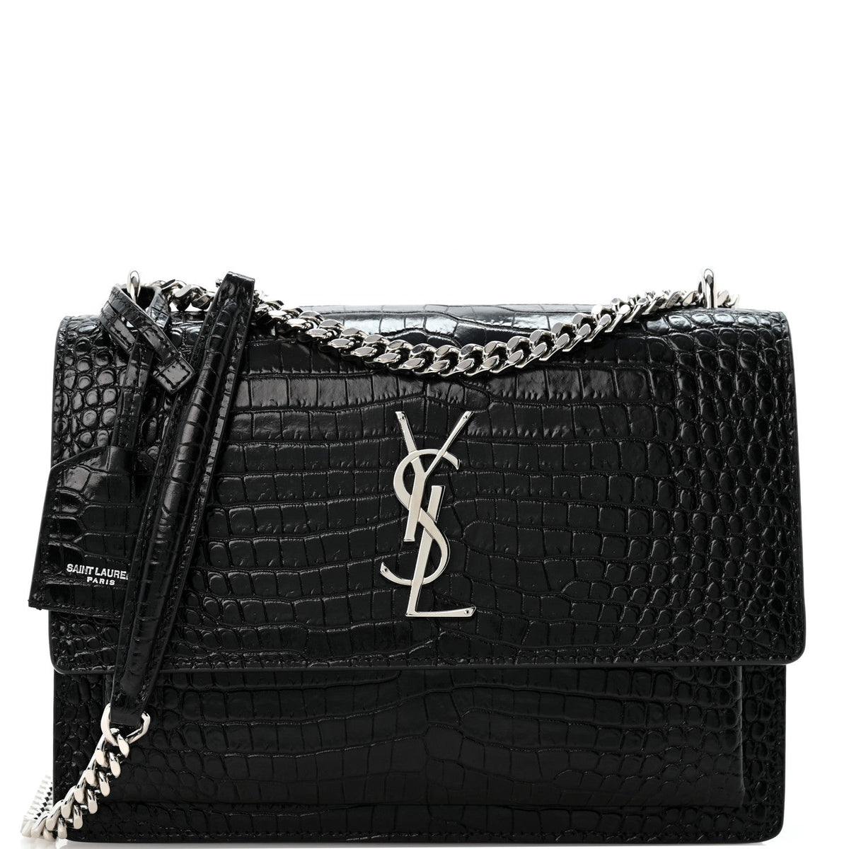 Saint Laurent Calfskin Crocodile Embossed Medium Monogram Sunset Black