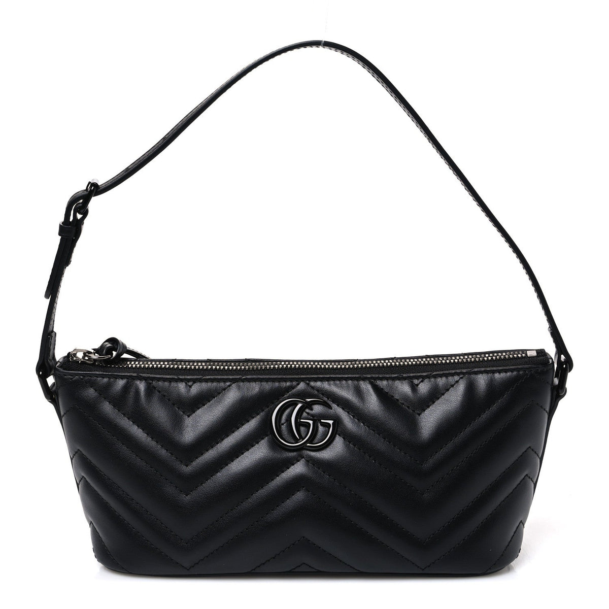 Gucci Calfskin Matelasse Chevron Monochrome GG Marmont Sling Shoulder Bag Black