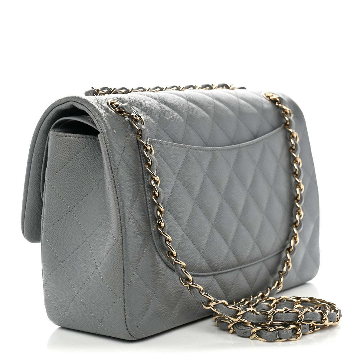 Chanel Caviar Quilted Jumbo Double Flap Grey