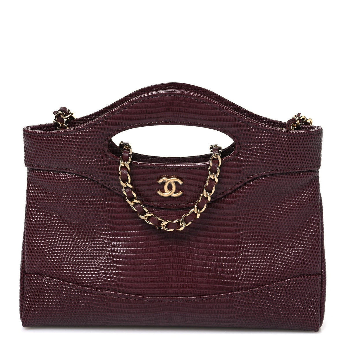 Chanel Lizard Embossed Calfskin Quilted Nano 31 Shopping Bag Burgundy