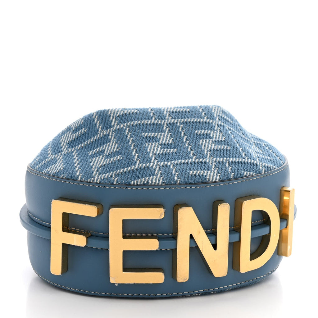Fendi Denim Vitello King F is Fendi FF Embroidered Mini Fendigraphy Hobo Bag Denim Sand Blue White