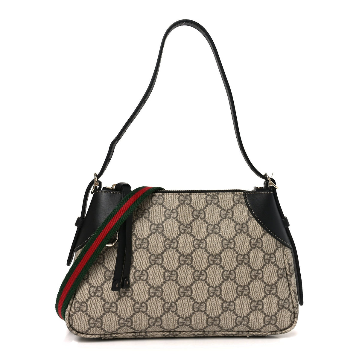 Gucci GG Supreme Monogram Textured Calfskin Small Emblem Shoulder Bag Beige Black