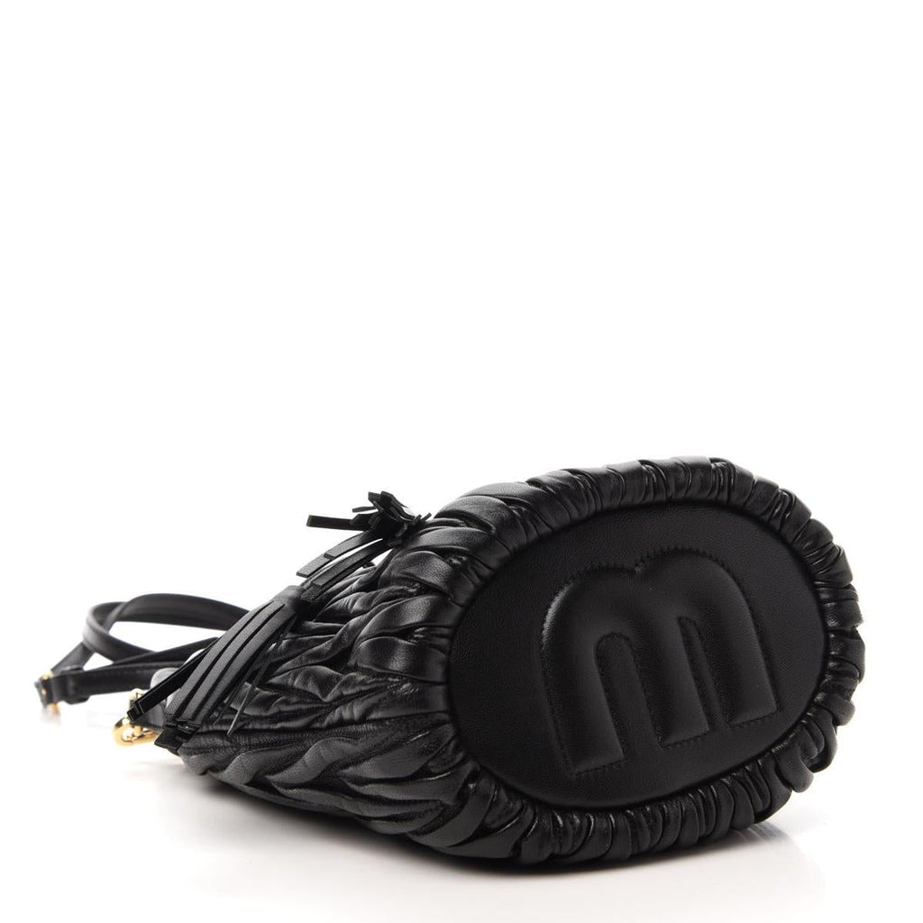 Miu Miu Nappa Matelasse Small Bucket Bag Black - Bottom View