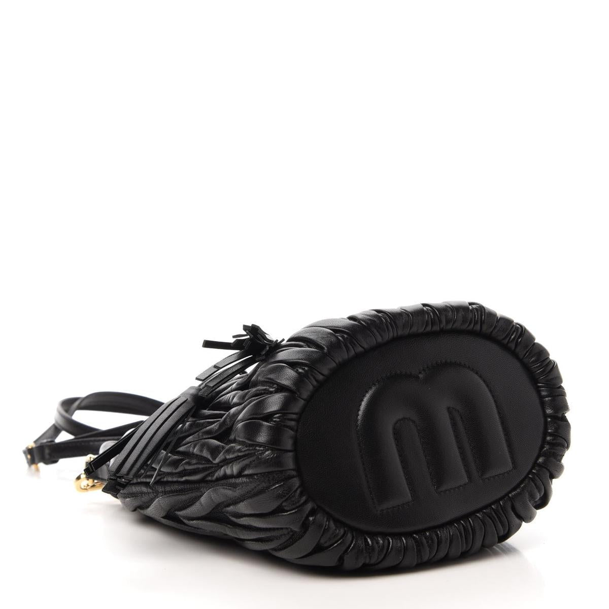 Miu Miu Nappa Matelasse Small Bucket Bag Black - Bottom View
