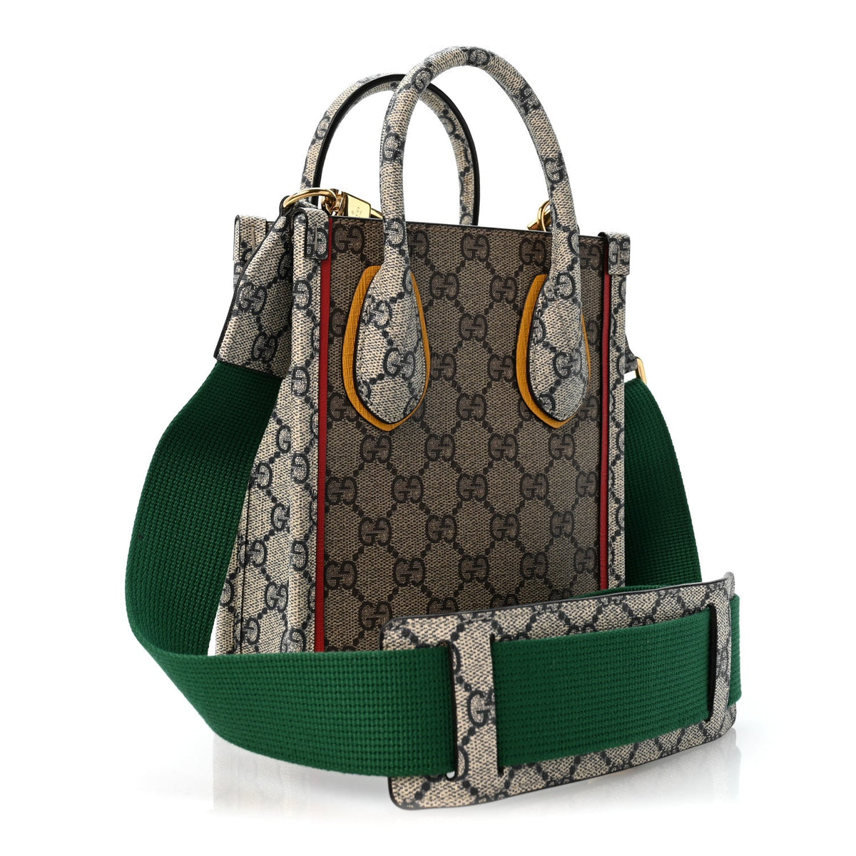 Gucci GG Supreme Monogram Exquisite Mini Vertical Tote Beige Ebony Blue Crop Live Red