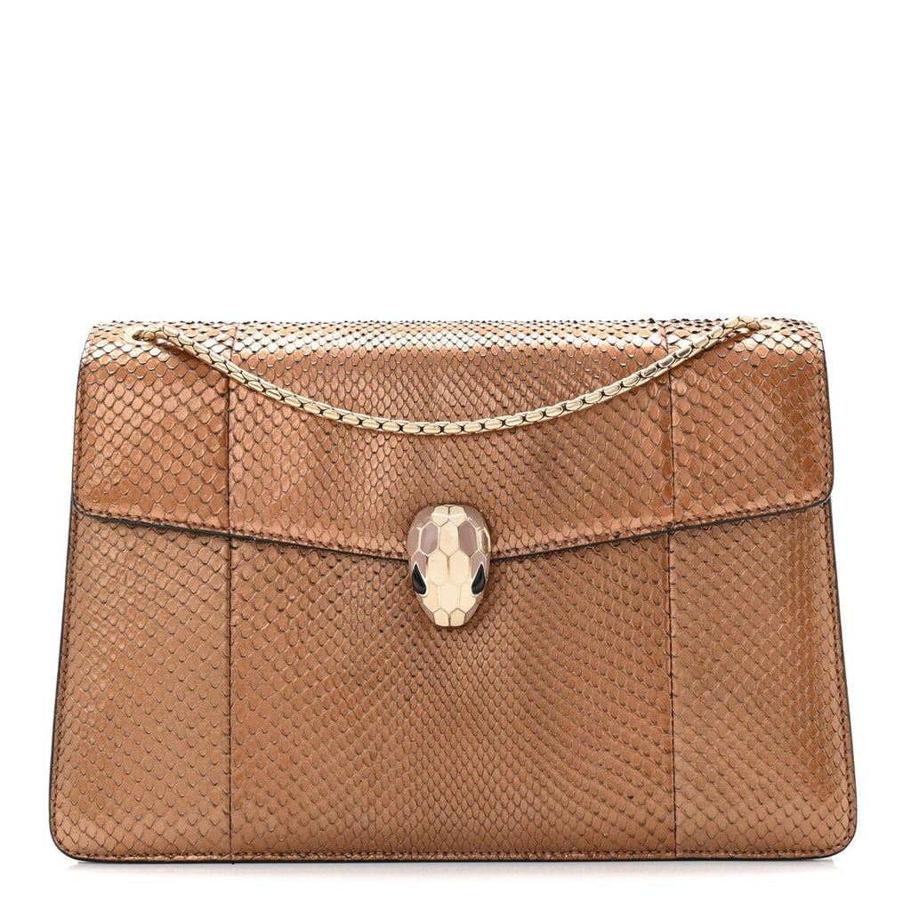 BVLGARI SERPENTI FOREVER MEDIUM SHOULDER BAG IN GOLD METALLIC SNAKESKIN
