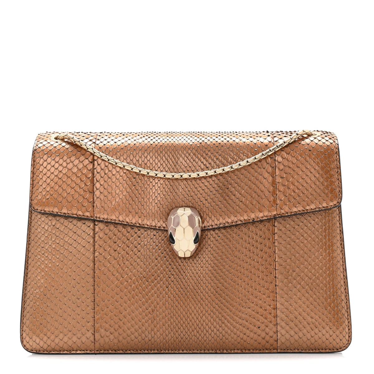 BVLGARI SERPENTI FOREVER MEDIUM SHOULDER BAG IN GOLD METALLIC SNAKESKIN