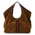 Gucci Suede GG Monogram Web Large Giglio Tote Brown