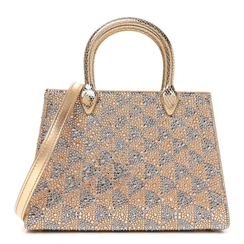 Bvlgari Calla Crystal Serpenti Duo Top Handle Bag Gold Silver front view