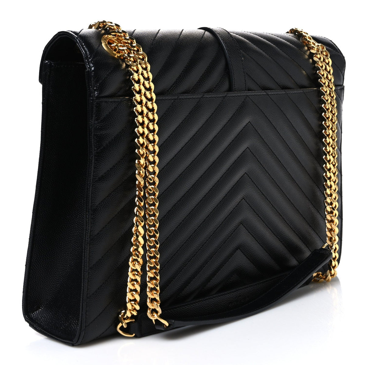 Saint Laurent Grain De Poudre Matelasse Chevron Large Monogram Satchel Black