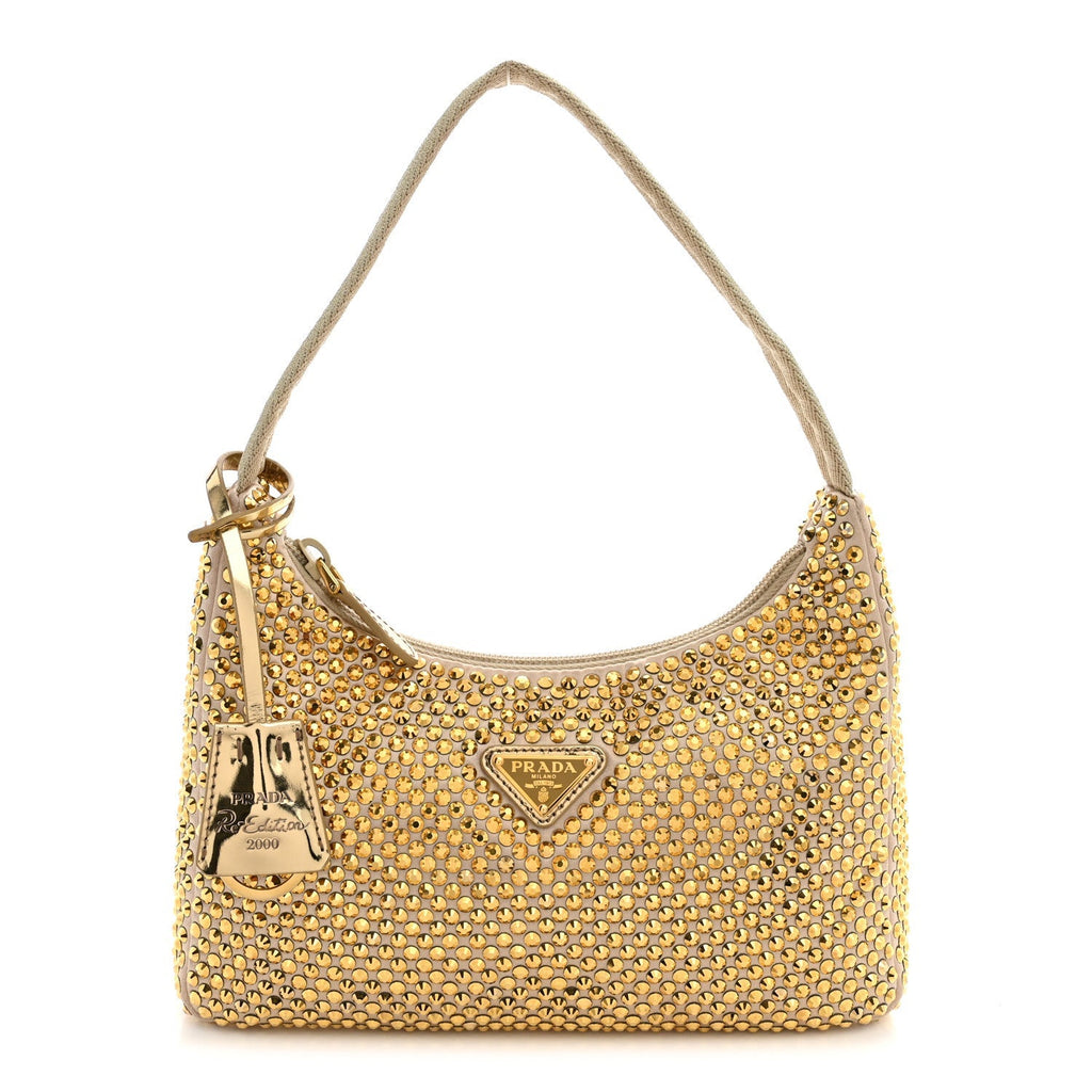 Prada Satin Crystal Mini Re-Edition 2000 Bag Platino