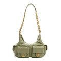Chanel Shiny Lambskin Quilted Trendy Pockets Hobo Green