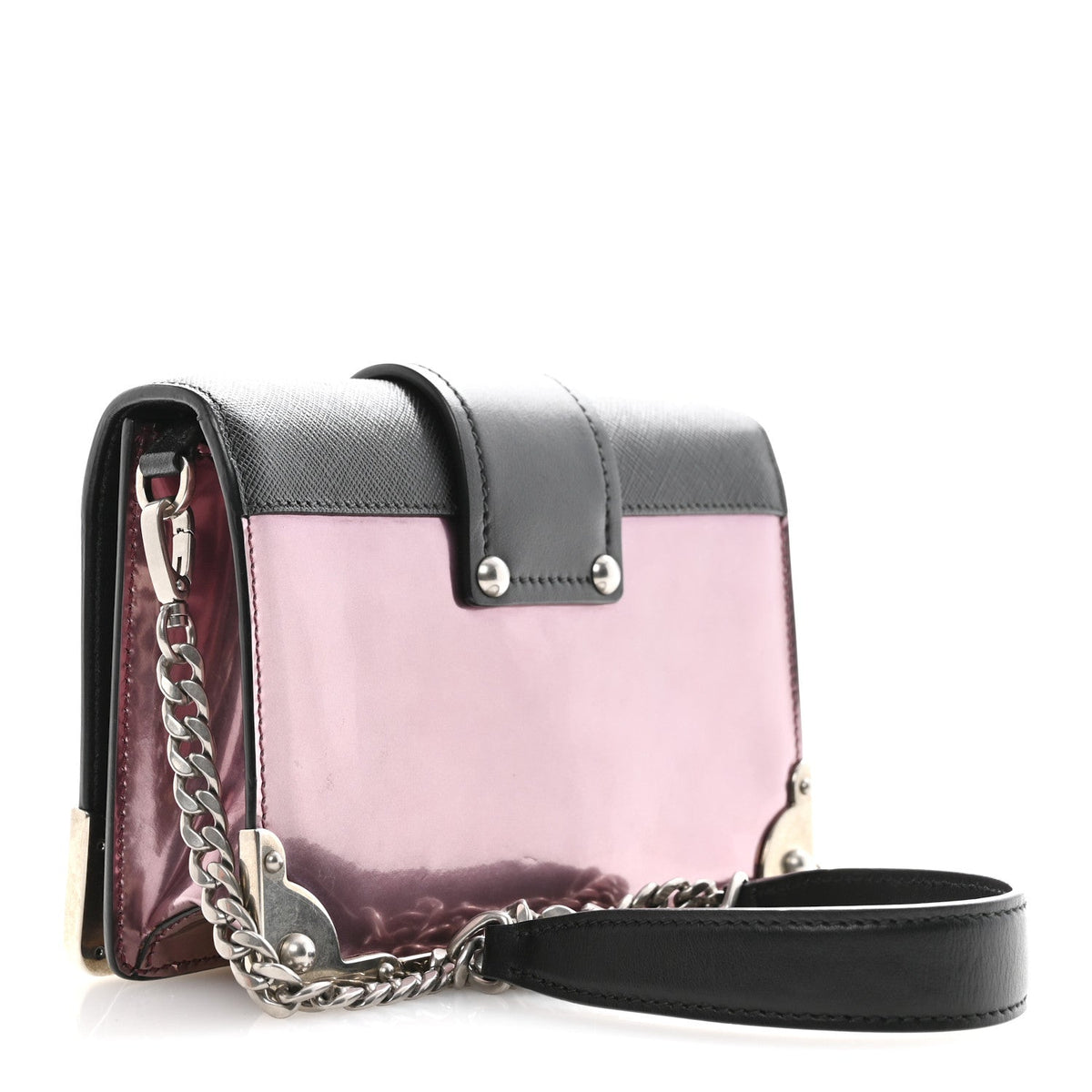 Prada Metallic Vitello Saffiano Cahier Bag Ibisco Black