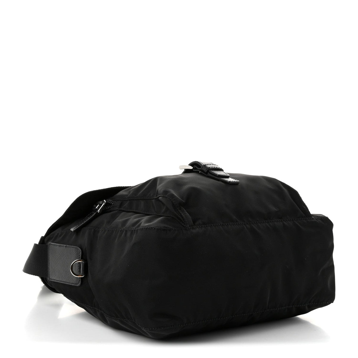 Prada Nylon Vela Saffiano Single Buckle Messenger Shoulder Bag Black