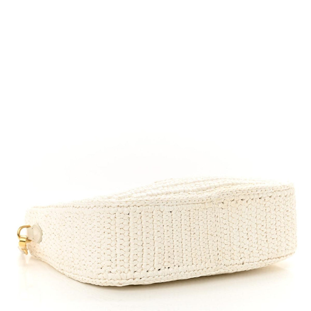 Side view showing white crochet woven texture and base