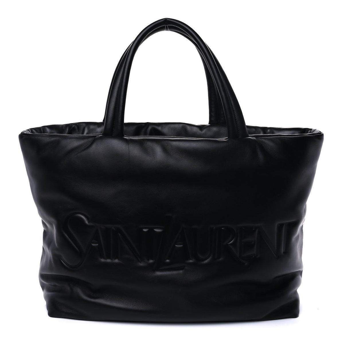Saint Laurent Lambskin Wide Puffer Tote Black