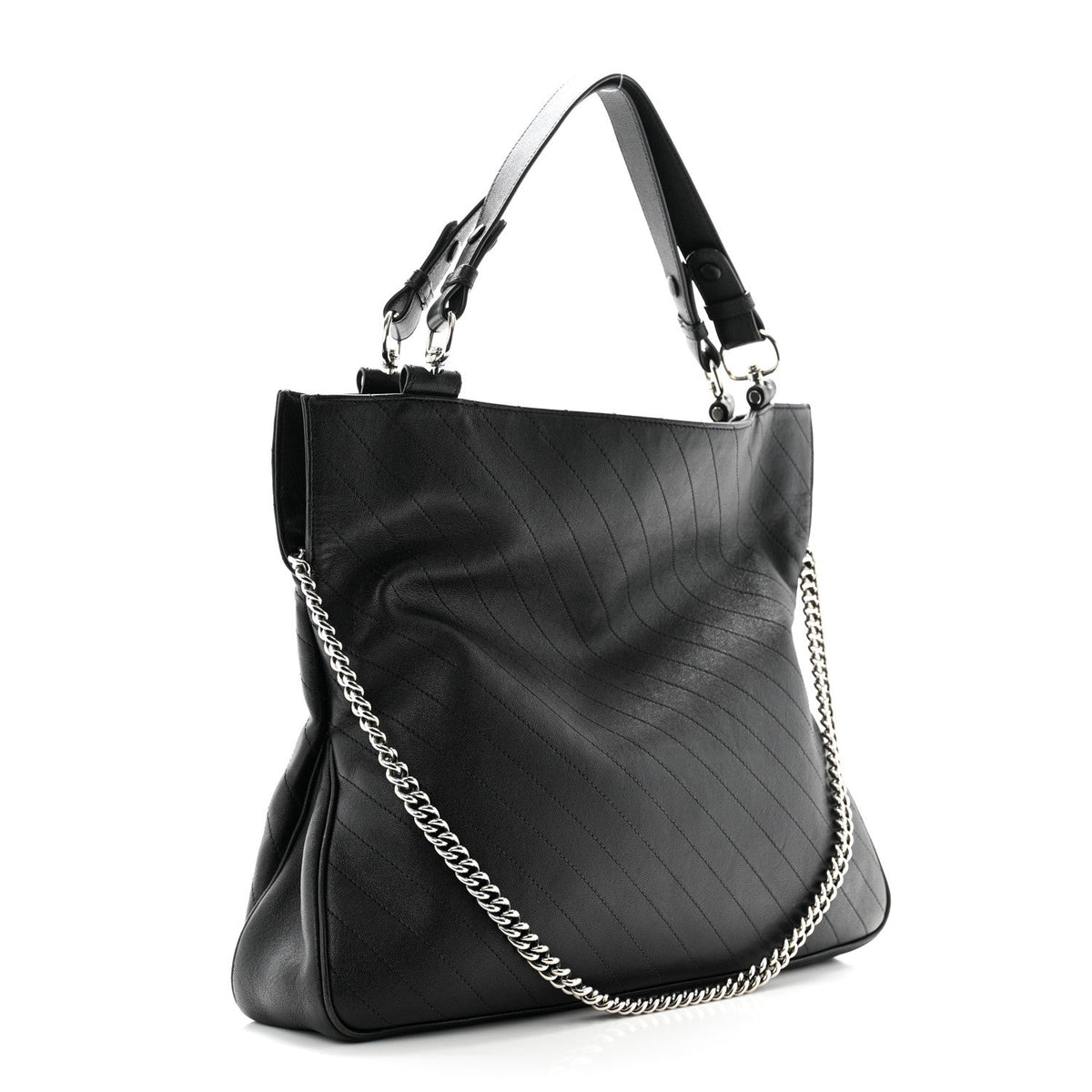 Gucci Sakai Be Green Calfskin Diagonal Stitched Medium Blondie Tote Black