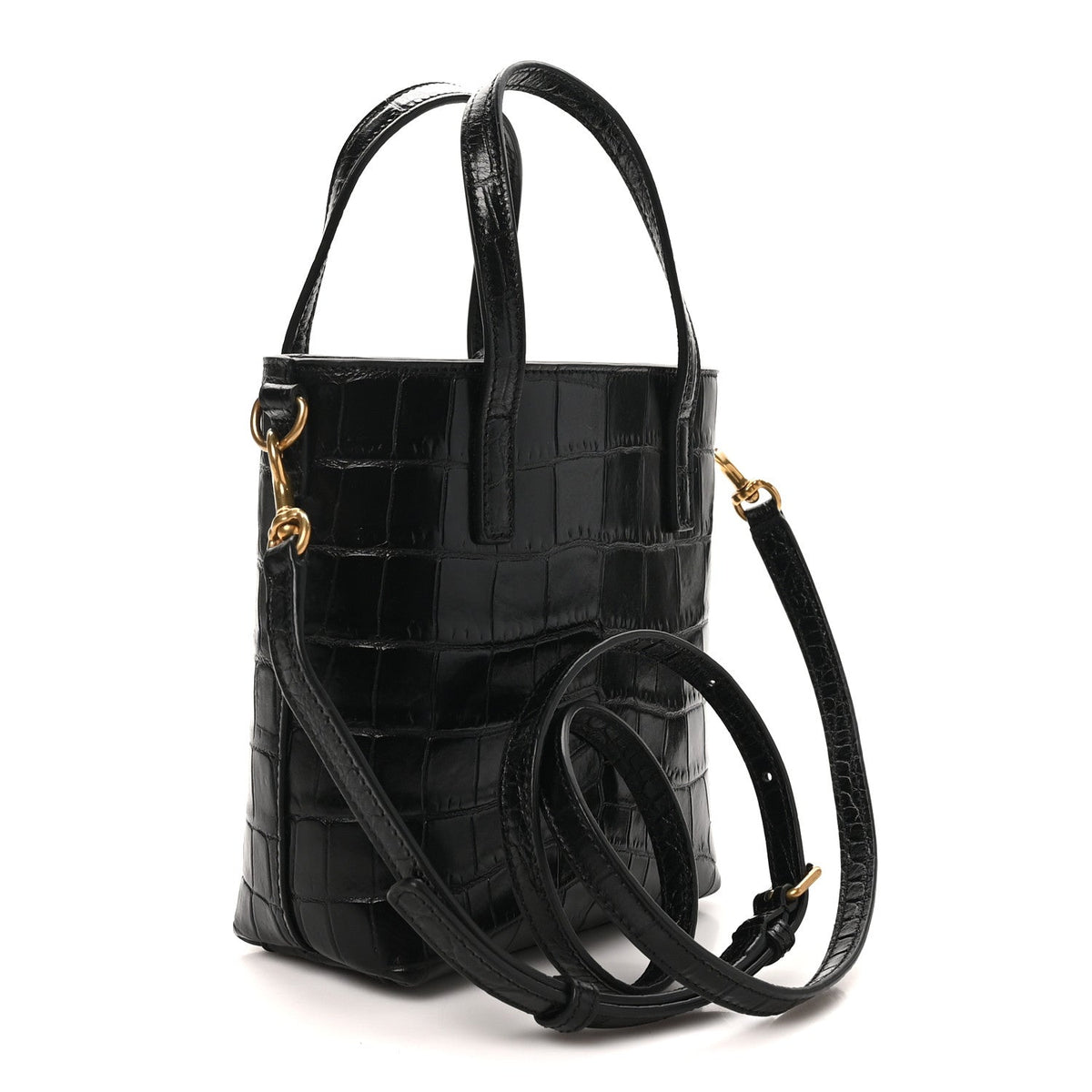 Saint Laurent Calfskin Crocodile Embossed Paris Mini Toy Shopper Tote Black