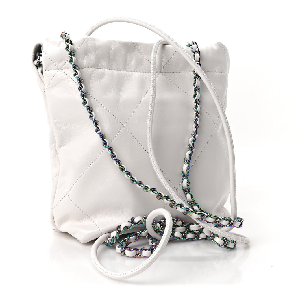 Chanel Shiny Calfskin Quilted Rainbow Mini Chanel 22 White