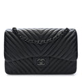 Chanel Lambskin Chevron Quilted Jumbo Double Flap So Black