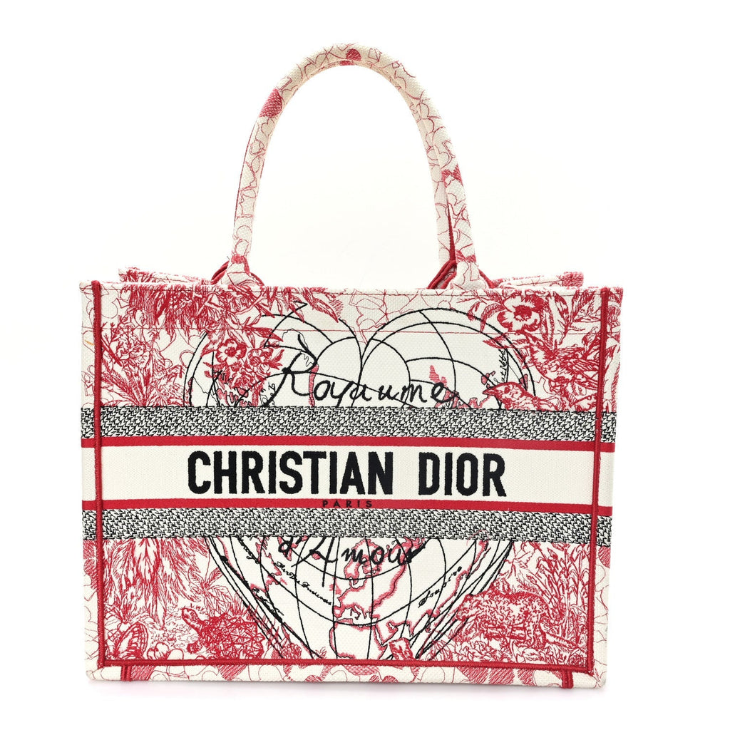 Dior Canvas Embroidered Medium Dioramour D-Royaume Book Tote Red Multicolor