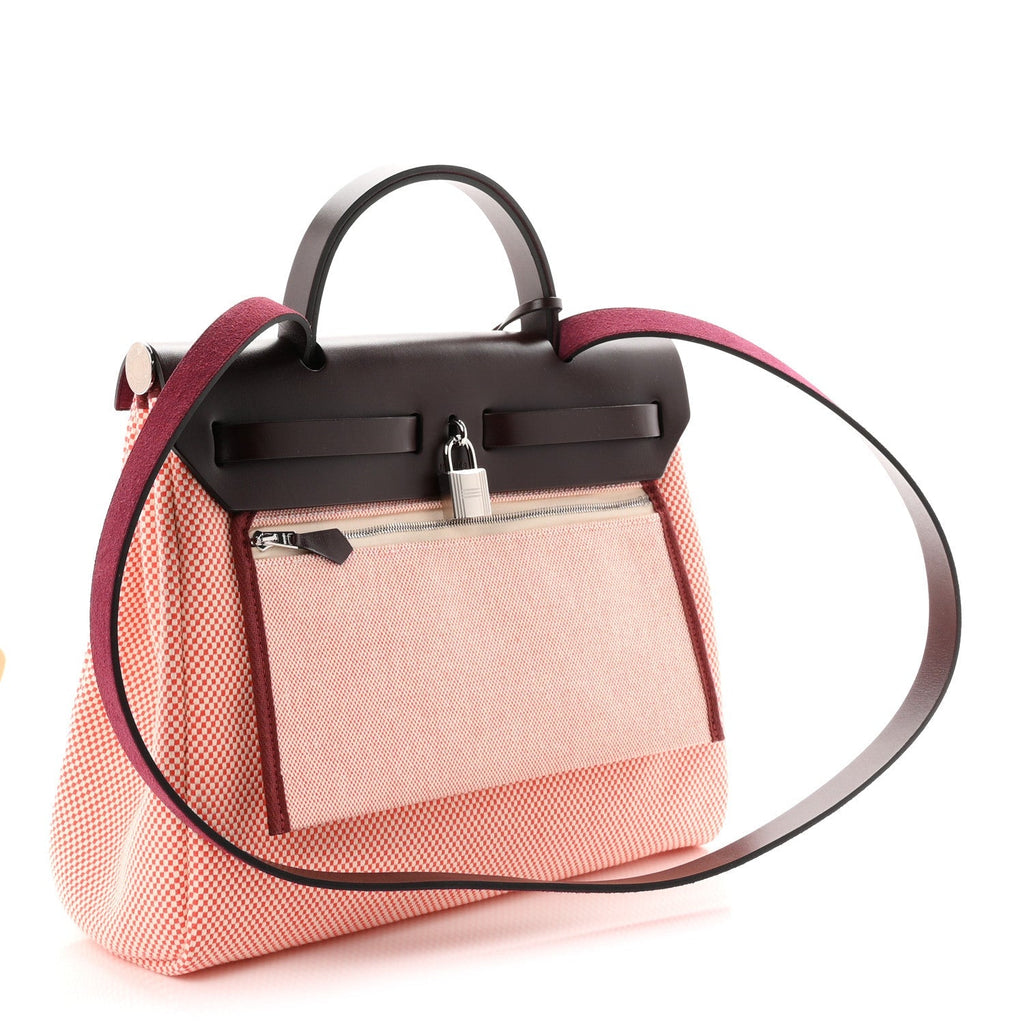 Hermès Criss Viking Vache Hunter Herbag Zip Retourne 31 PM Ecru Brique Anemone Rouge Sellier
