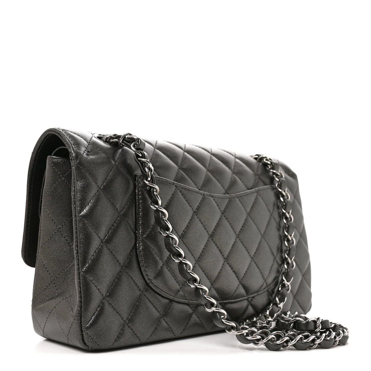 Chanel Metallic Lambskin Quilted Medium Double Flap Anthracite